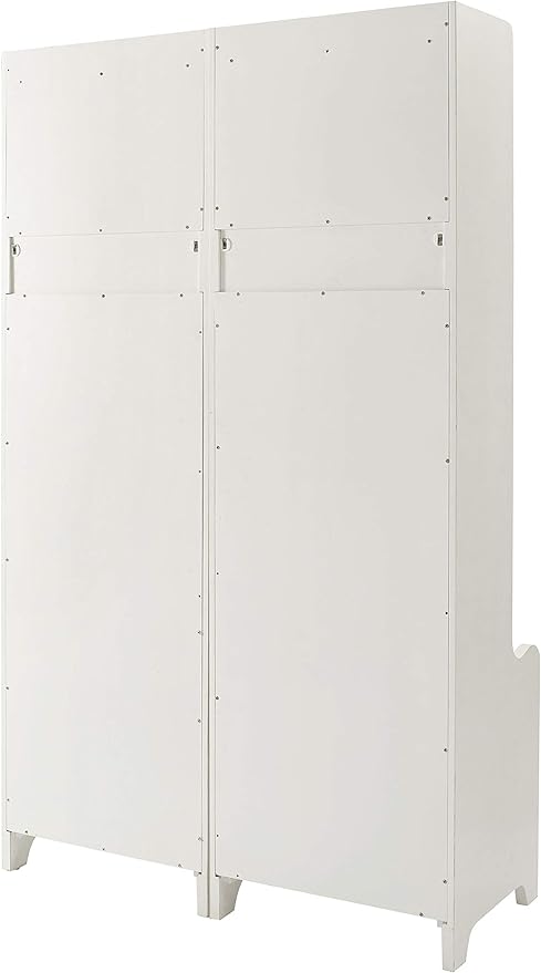 Crosley Furniture Fremont 2-Piece Hall Tree Entryway Set with Storage Cabinets and Coat Rack Hooks, Distressed White