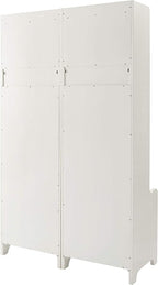 Crosley Furniture Fremont 2-Piece Hall Tree Entryway Set with Storage Cabinets and Coat Rack Hooks, Distressed White