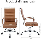 Office Desk Chair Leather, Conference Room Chairs with Wheels, Executive Modern High Back Ergonomic Swivel Rolling Ribbed Computer Chair