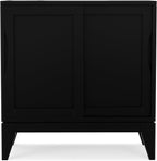 SIMPLIHOME Harper Storage Cabinet - 30 inch Wide Solid Hardwood 2-Shelf Low Console Cabinet in Black, Mid-Century Modern Cupboard for Living Room with Sliding Doors and Adjustable Shelves