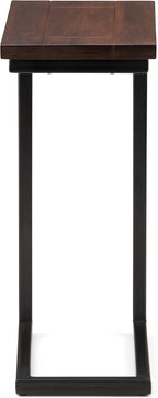SIMPLIHOME Skyler 18-inch Wide Solid Mango/Metal Industrial C-Shaped End Table in Dark Cognac Brown/Black for Living Room, Office, or Bedroom, Assembled