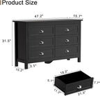 Black Dresser for Bedroom, Farmhouse 6 Drawer Double Dresser with Vintage Antique Handles, Modern Dressers and Chest of Drawers for Bedroom