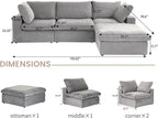 Cloud Couch Modular Sectional Sofa with Storage Ottoman,L Shaped Couch for Living Room,120.45inch Down Filled 4 Seater Convertible Sectional Sofas,Covers Washable&Replaceable (Grey)