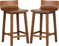 COSTWAY Solid Wood Bar Stools Set of 2, 24.5-inch Counter Height Chairs with Low Back and Footrest, Farmhouse Wooden Armless barstools for Kitchen Island, Dining Room, Cafe, Breakfast, Brown