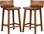 COSTWAY Solid Wood Bar Stools Set of 2, 24.5-inch Counter Height Chairs with Low Back and Footrest, Farmhouse Wooden Armless barstools for Kitchen Island, Dining Room, Cafe, Breakfast, Brown