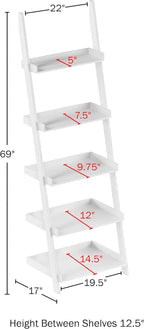 Lavish Home Bookshelf - 5-Tier Ladder Shelf with Leaning Look - Bookcase for Home Decor and Office Storage - Freestanding Book Shelves (White)