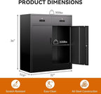 BESFUR Locking Cabinet with 2 Drawers and Lockable Doors, 36" H Black Metal Storage Cabinet with Adjustable Shelf for Home Office, Garage,School, Apartment, Warehouse