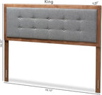 Mid-Century Marvel Fabric Upholstered Walnut Brown Finished Wood Headboard, Wall Mount Headboard King/Dark Gray