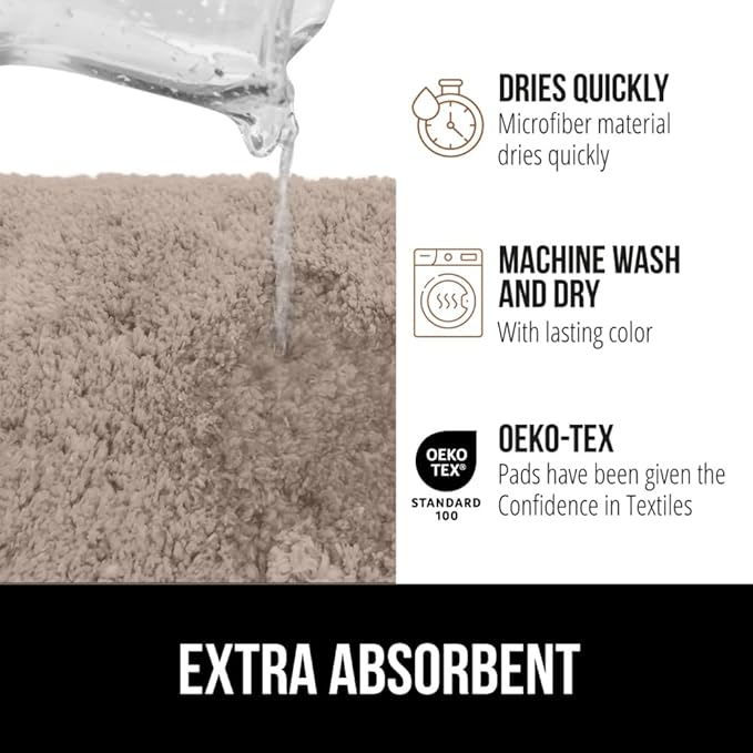 GORILLA GRIP Bathroom Rugs, 30x20, Ultra Soft Absorbent Mat, Thick Plush Bath Rug, Machine Washable, Microfiber Quick Dry, Mats for Shower, Bathtub and Floor, Home Decor Accessories, Beige