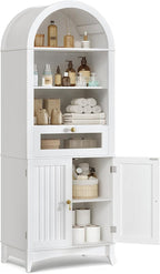 66" Tall Bathroom Storage Cabinet with Flip Drawer, Freestanding Storage Cabinet with Doors & Shelves,Arched Cabinets for Bathroom, Living Room, Kitchen, Laundry, White