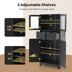 LOKO Bathroom Floor Cabinet, Storage Organizer with Glass Doors, Wooden Kitchen Cupboard with Adjustable Shelf for Living Room (Floor Cabinet with 2 Additional Drawers, Black)