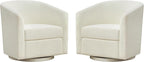 Chenille Swivel Accent Chairs Set of 2, No Assembly Upholstered Armchair, 360° Rotating Barrel Chairs for Living Room, Bedroom, Apartment & Reading Nook (2, Cream White)