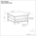 SIMPLIHOME Warm Shaker Square Coffee Table - 36 inch Wide Solid Wood Cocktail Table in Tobacco Brown, Transitional Living Room Table with Large Storage Drawer and Open Shelf for Sitting Area