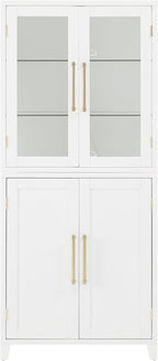 Crosley Furniture Roarke Glass Door China Hutch Kitchen Pantry Storage Cabinet with Doors and Shelves, White