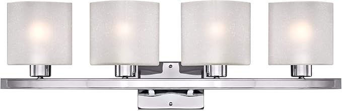 Possini Euro Design Modern Wall Light Chrome Silver Metal Hardwired 32" 4-Light Fixture White Linen Glass Shades for Bedroom Bathroom Mirror Vanity Reading Living Room Hallway House Home Decor