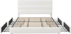 Allewie Modern King Size Platform Bed Frame with 4 Storage Drawers and Velvet Upholstered Headboard, Wooden Slats Support, Upholstered Mattress Foundation/No Box Spring Needed/Easy Assembly, White
