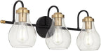 Possini Euro Design Brade Industrial Modern Wall Light Black Gold Hardwired 22 3/4" 3-Light Fixture Clear Glass Shades for Bedroom Bathroom Vanity Reading Living Room Hallway House Home Decor