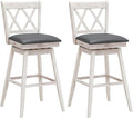 COSTWAY Bar Stool Set of 2, 360° Swivel Bar Height 29.5 inch Bar Stool with Foot Rest Upholstered Cushion & Ergonomic Backrest, Sturdy Frame, for Pub, Restaurant, Home (2, Antique White+ Grey)