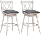 COSTWAY Bar Stool Set of 2, 360° Swivel Bar Height 29.5 inch Bar Stool with Foot Rest Upholstered Cushion & Ergonomic Backrest, Sturdy Frame, for Pub, Restaurant, Home (2, Antique White+ Grey)