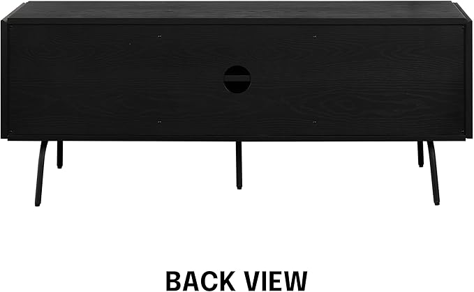 NTC Mossic TV Media Cabinet with 3 Doors for TVs, Entertainment Center with Natural Rattan, Metal Legs, Modern Storage Console for Living Room and Bedroom, Effortless Assembly, Burnt Black