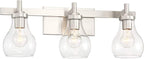 Possini Euro Design Danvers Modern Wall Mount Light Brushed Nickel Silver Hardwired 21" Wide 3-Light Fixture Clear Glass Globe Shade for Bathroom Vanity Mirror House Home Room Decor