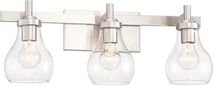 Possini Euro Design Danvers Modern Wall Mount Light Brushed Nickel Silver Hardwired 21" Wide 3-Light Fixture Clear Glass Globe Shade for Bathroom Vanity Mirror House Home Room Decor