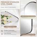 ANDY STAR Chrome Arched Mantel Large Wall Mirror, 30x36 Polished Nickel Stainless Steel Framed Arch Mirror Wall-Mounted for Wall Decor Living Room, Bathroom, Bedroom, Entryway & Fireplace Mantel