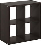 Furinno CUBICLE Book Shelf, 4-Cube Bookself, Thick Frame Bookcase with Reversible Open Back, 14.6 x 30 x 30, for Living Room, Bedroom, Home Office, Black Dark Oak