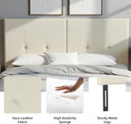 King Headboard Only with Adjustable Metal Legs, Faux Leather Upholstered Headboard King Size, Modern Stylish Headboard with Sunken Dot Design, Sturdy Bed Headboard for Bedroom, Ivory