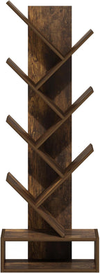 Furinno Tree Book Shelf, 7-Tier Bookshelf, Tree Bookcase with Bottom Shelf, 8.4 x 16.9 x 46.2, for Living Room, Bedroom, Home Office, Amber Pine