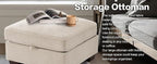 TEKAMON 27.5" Storage Ottoman, Square Footrest with Sponge Padded Seat, Chenille Fabric Step Stool for Sofa, Bedroom, Living Room, Entryway, Modern Change Shoes Stool, Wood Legs, (Beige)