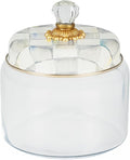 MACKENZIE-CHILDS Sterling Check Kitchen Canister, Decorative Gray-and-White Glass Storage Jar with Lid, Medium