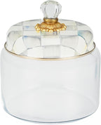 MACKENZIE-CHILDS Sterling Check Kitchen Canister, Decorative Gray-and-White Glass Storage Jar with Lid, Medium
