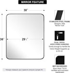 ANDY STAR Wall Mirror for Bathroom, 30x36 Matte Black Bathroom Mirror, Modern Stainless Steel Metal Frame Rounded Corner Rectangle Mirror for Vanity
