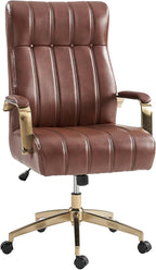 HULALA HOME Modern Executive Office Chair, Faux Leather Tufted Ergonomic Desk Chair with Gold Plated Base & Armrests, 360° Swivel Adjustable Height Tilt Home Office Chair for Work/Study