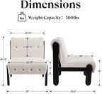 HEAH-YO Living Room Accent Chairs Set of 2,Modern Armless Chair for Bedroom with Button Tufted Back and Wood Legs,Upholstered Comfy Reading Chair for Makeup Vanity Office Cafe,Linen Beige