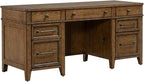 Liberty Furniture Carolina Park Jr Executive Credenza with Keyboard Tray, Locking File Storage for Home Office- Amber Brown Oak Wood