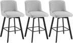 Swivel Bar Stools Set of 3, 30''H Upholstered Barstools with Backs, Modern Counter Height Bar Stool Chairs for Kitchen Island, Metal Legs, Fabric, Light Gray Counter Stools