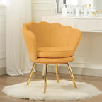 Velvet Vanity Chair with Back, Mid-Century Modern Small Accent Chair for Living Room, Golden Metal Legs Upholstered Makeup Chair, 1Pcs Bedroom Armchair, Brown