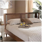 Eclectic Escape Mid-Century Modern Ash Wanut Finished Wood and Synthetic Rattan Wrap-Around Headboard King