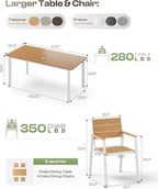 HDPS Outdoor Patio Dining Chairs Set of 2, 350LBS Capacity Aluminum Patio Dining Chairs with Armrests, Weather-Resistant for Lawn, Garden, Yard, Poolside and Indoor Use, White & Teak