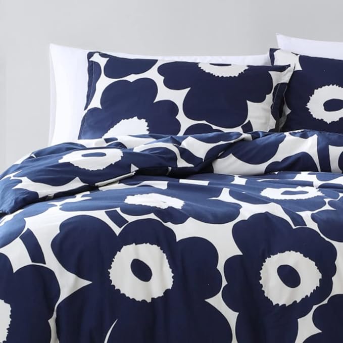 Marimekko - Duvet Cover Set, Cotton Bedding with Matching Shams & Button Closure, All Season Home Decor (Unikko Indigo, Full/Queen)
