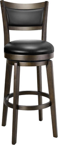 PrimeZone Swivel Bar Stools Set of 1, 30 Inch Bar Height Barstools, Black Faux Leather Bar Stool with High Backrest & Solid Wood Legs & Wrap-Around Footrest, Counter Stools for Kitchen Island, Pub