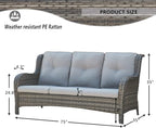 HUMMUH 4 Pieces Outdoor Furniture Patio Furniture Set Wicker Outdoor Sectional Sofa with Swivel Rocking Chairs,Outdoor Coffee Table,Grey/Grey