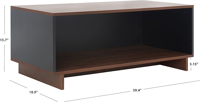 SAFAVIEH Merrick TV Stand for up to 45" Flatscreen – Walnut & Black, Open Shelf for Small Spaces & Apartments, Entertainment Media Console (MED9302A)