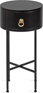 Kate and Laurel Decklyn Decorative Glam Round Side Table, 14 x 14 x 24, Black and Gold, Modern Circle Living Room Table with Pull Drawer for Useful Storage