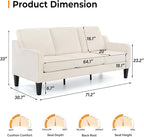 VINGLI Small Couch Sofa 71" Comfy Couches for Living Room Beige 3 Seat Sofa Couch Mid Century Modern Sofa Furniture Couches with Scooped Arms for Small Spaces, Bedroom, Apartment, Studio
