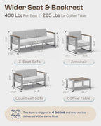 Outdoor Patio Furniture Set, 7 Seats Outdoor Patio Conversation Sets with Ergonomic Seat and Wide Washable Thick Cushions, Modern Patio Sectional Furniture for Balcony, Porch (Gray)