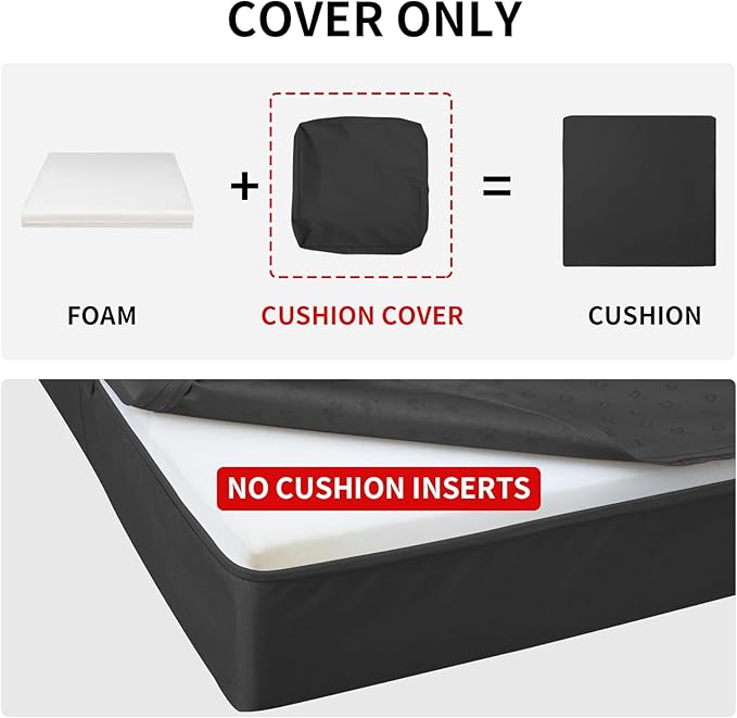 Easy-Going Waterproof Patio Cushion Covers ONLY Cover 24x24x4 inch 4 Pack Replacement Non-Slip Outdoor Seat Cushion Slipcover with Zipper. Black