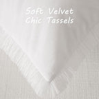 FUTEI Cream White Velvet Decorative Throw Pillow Covers 22x22 Set of 2,Soft Cozy Edge with Tassels Cushion Case,Boho Modern Home Decor for Couch Bed Living Room